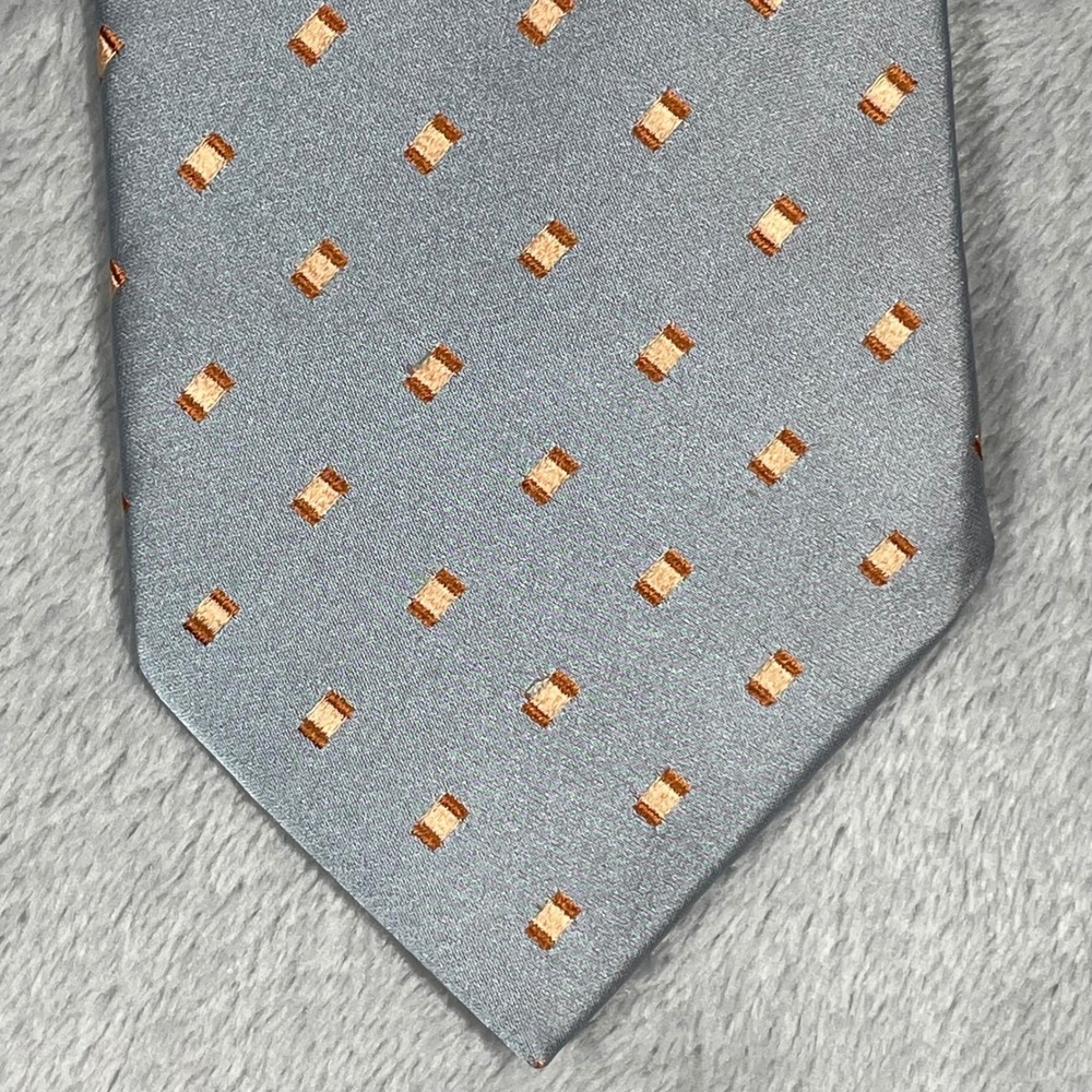 Ermenegildo Zegna Silk Tie Blue Silver Copper Geometric Embroidered Italy 3.75"